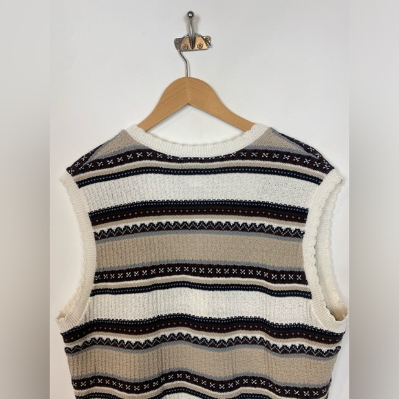 Vintage Southern Lady Stripe Sweater Vest neutrals P/Large Coastal fair isle - Picture 7 of 8